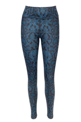 Blue Snake Print High Waist Leggings Front