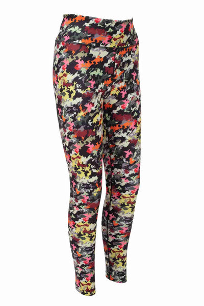 Fall-En In Love camo print yoga leggings. Eco-friendly, featuring a high waist and phone pocket