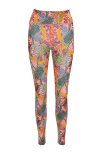 Pink tropical print yoga leggings