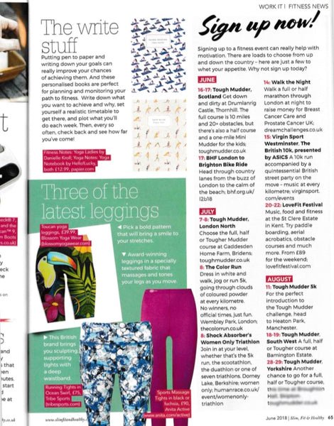 Blossom Yoga Wear featured in Fit Slim and Healthy Magazine June 2018