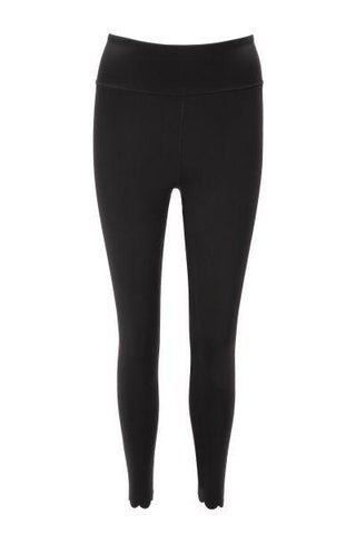 Black high waisted 7/8 yoga leggings. Scalloped ankle and phone pocket.
